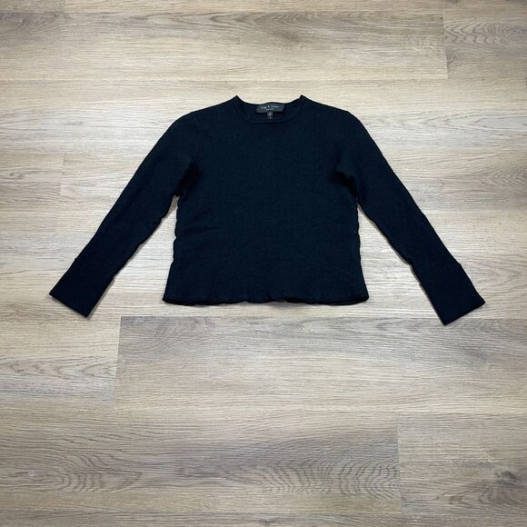 Rag Bone Sweater Womens Small Black Merino Wool V Knit Casual - Picture 1 of 8